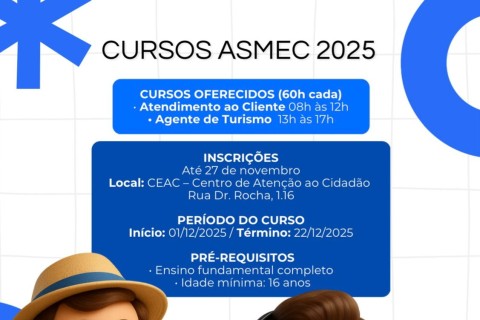Pedro Leopoldo abre inscrições para cursos gratuitos da ASMEC em 2025