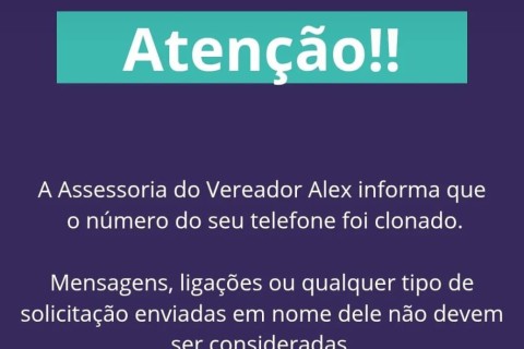 Celular do Vereador Alex da Farmácia é clonado, assessoria emite alerta a população