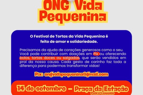 ONG Vida Pequenina promove Festival de Tortas em Pedro Leopoldo