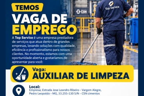 Pedro Leopoldo tem vaga de emprego para auxiliar de limpeza