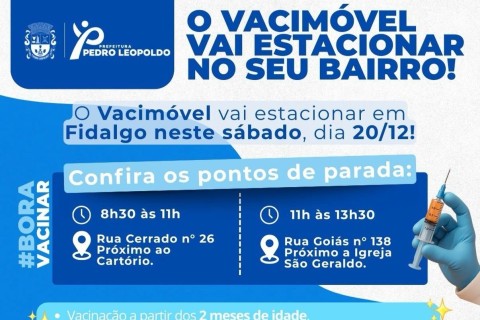 Vacimóvel leva vacinação a Fidalgo neste sábado (20/12)