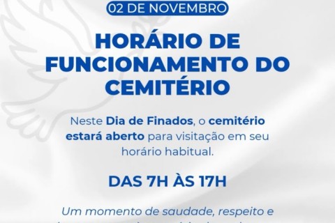 Cemitério de Pedro Leopoldo funcionará das 7h às 17h no Dia de Finados