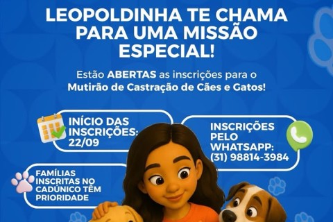 Pedro Leopoldo abre inscrições para mutirão de castração de cães e gatos