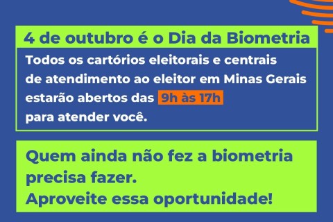 4 de outubro será o Dia da Biometria em Minas Gerais